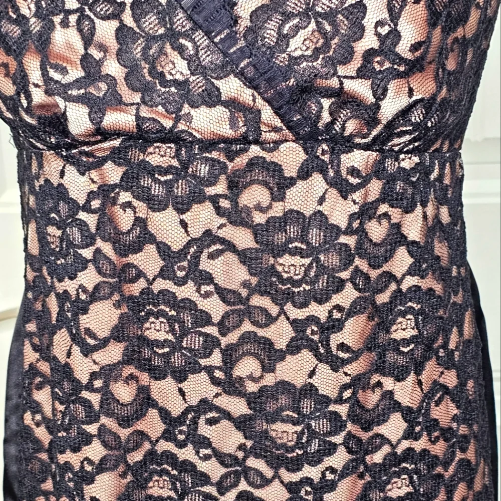 Classy Eliza J New York Black Lace & Nude Champagne Elegant Lady Cocktail Dress - Picture 4 of 15